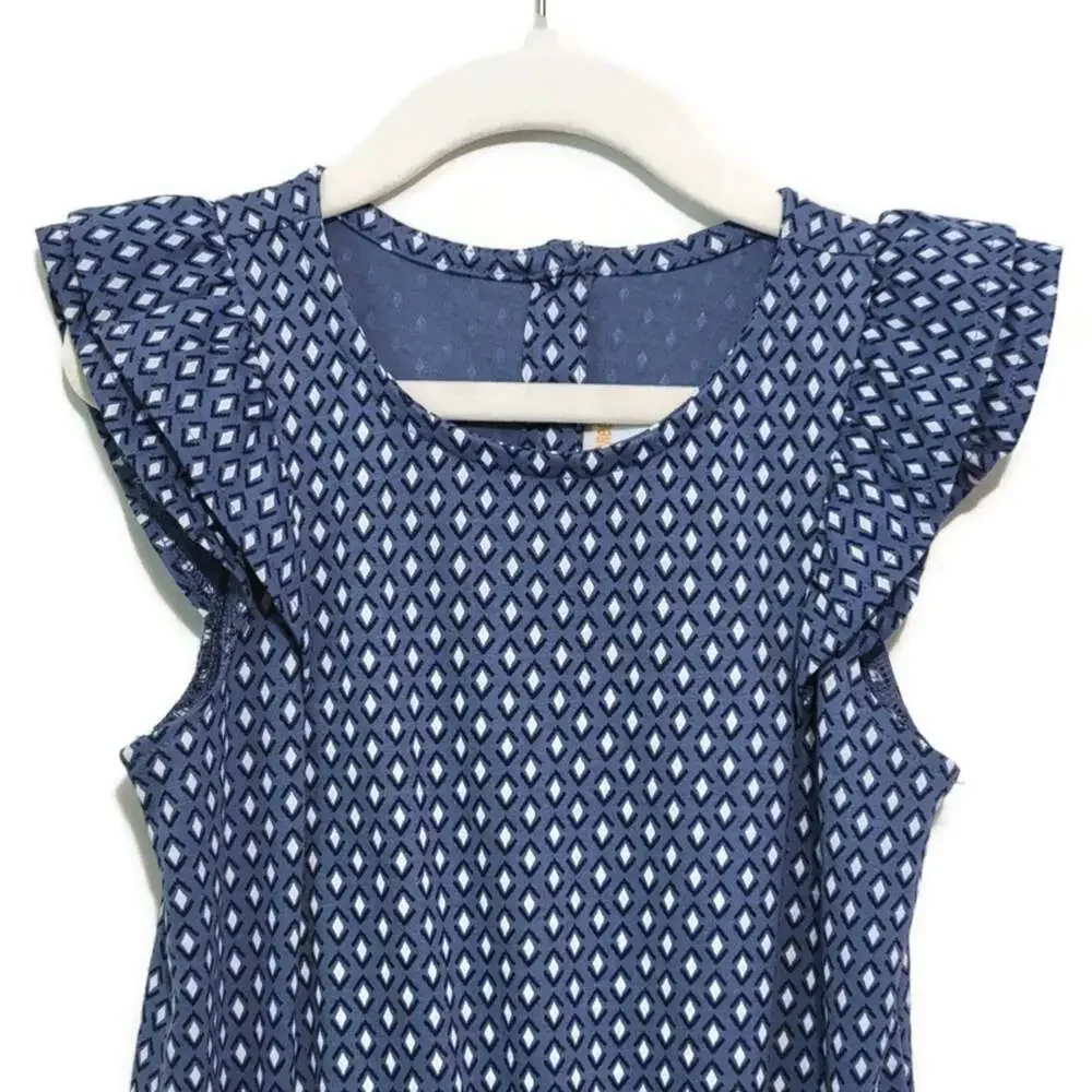 Gymboree Blue White Romper Diamond Print Short Sleeve Cotton Blend Girls Size 6